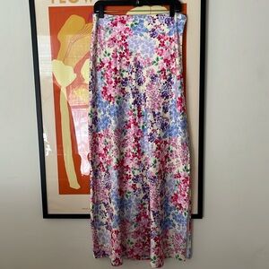 Beginning Boutique Floral Maxi Skirt in White with Pink & Blue Flowers